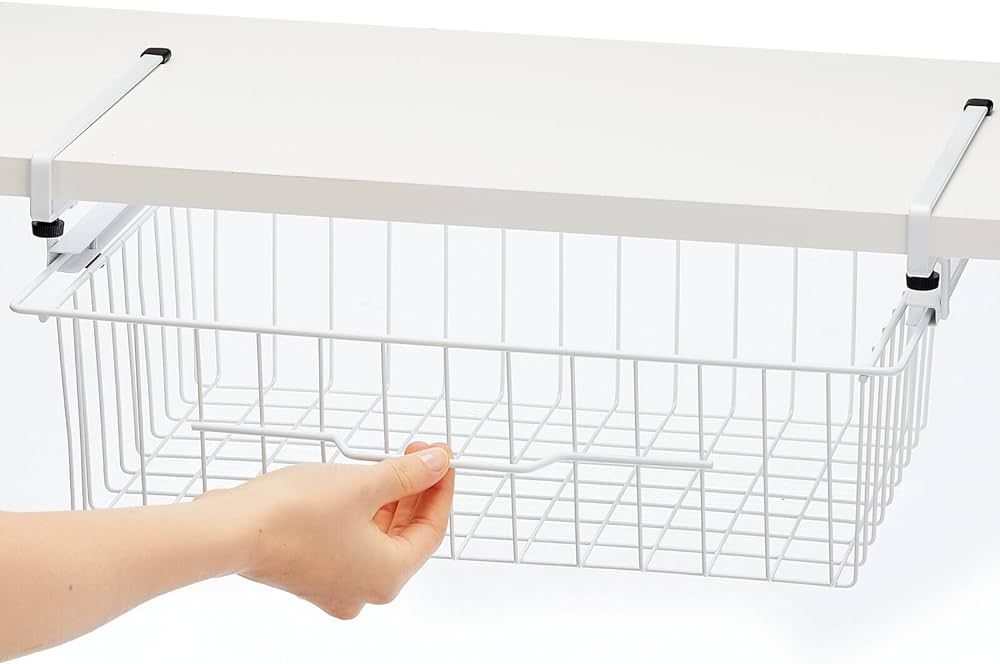 mDesign Large Metal Wire Hanging Pullout Drawer Basket - Sliding Under Shelf Storage Organizer - ... | Amazon (US)