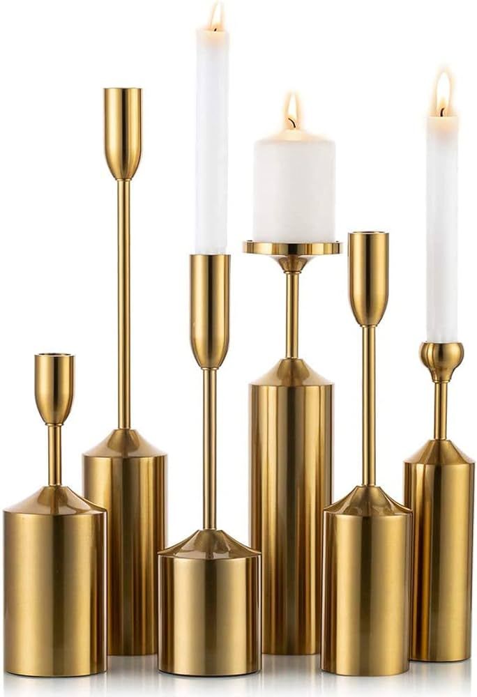 Sziqiqi Tall Candlestick Holders for Taper Candles Decorative Candle Holder Set of 6, Gold Finish... | Amazon (US)