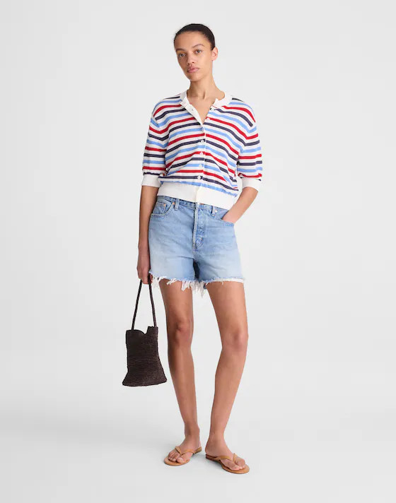 Textured Short-Sleeve Cardigan in 100% Cotton | Madewell