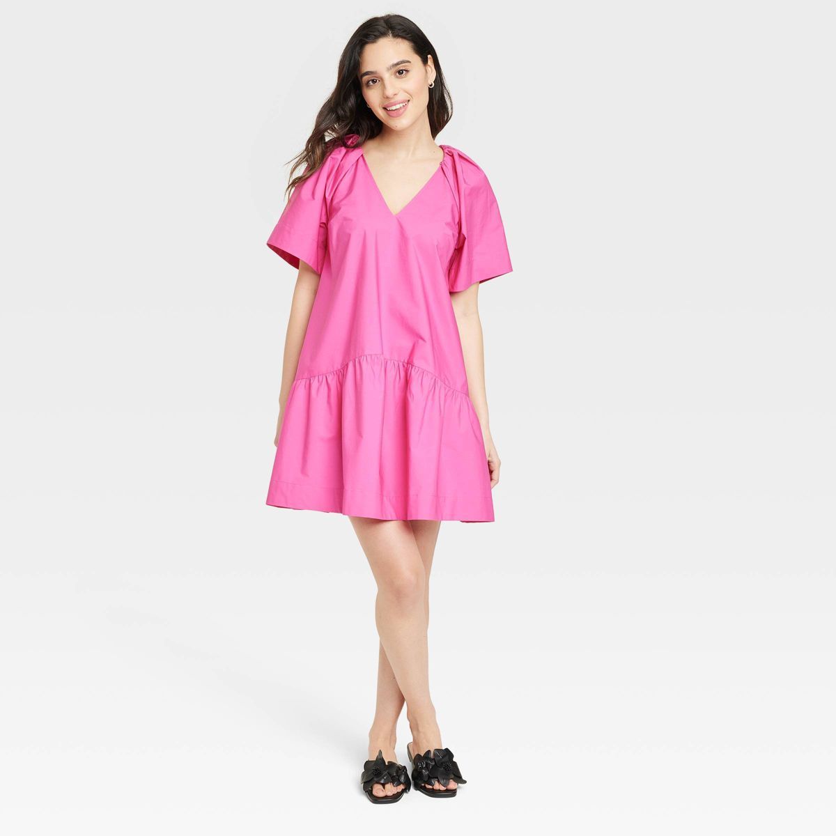 Women's Flutter Short Sleeve Mini Poplin Dress - A New Day™ | Target