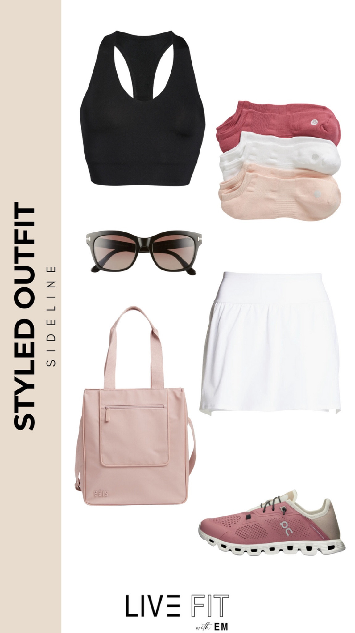 🌟 Sideline chic is in session! Whether you're cheering from the stands or running errands after the game, this outfit keeps you stylish and comfortable. Featuring a sleek sports bra, airy tennis skirt, and versatile no-show socks paired with on-the-go essentials like a practical tote and stylish sunnies. Don't forget those comfy sneakers for those back-and-forth dashes! Perfect for any sporty mom on the move. 🎾🏃‍♀️ #MomLife #SportyChic #SidelineStyle

#LTKStyleTip #LTKActive #LTKFitness