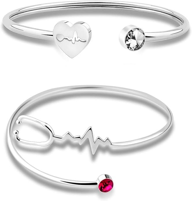 WUSUANED Dainty Heartbeat Stethoscope Cuff Bracelet Gift for Nurse Doctor Medical Student | Amazon (US)