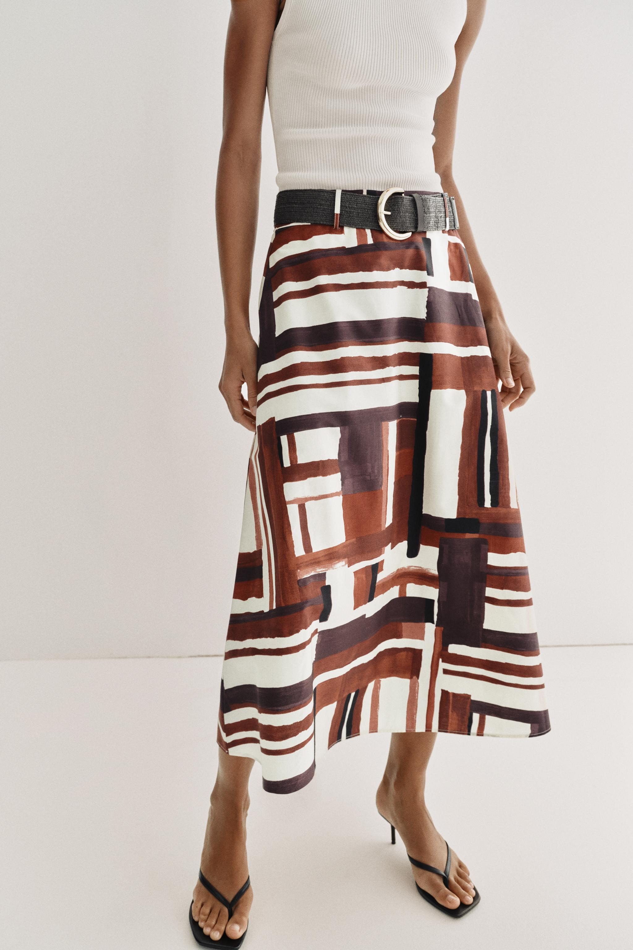 PRINTED BELTED SKIRT | Zara US