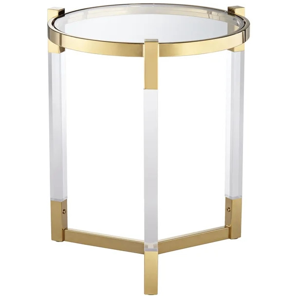 55 Downing Street Glam Acrylic Round Accent Table 19" Wide Clear Glass Tabletop Gold for Living R... | Walmart (US)