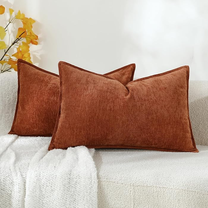 Stellhome Set of 2 Halloween Decorations Autumn Rust Pillow Covers Soft Textured Lumbar Chenille ... | Amazon (US)