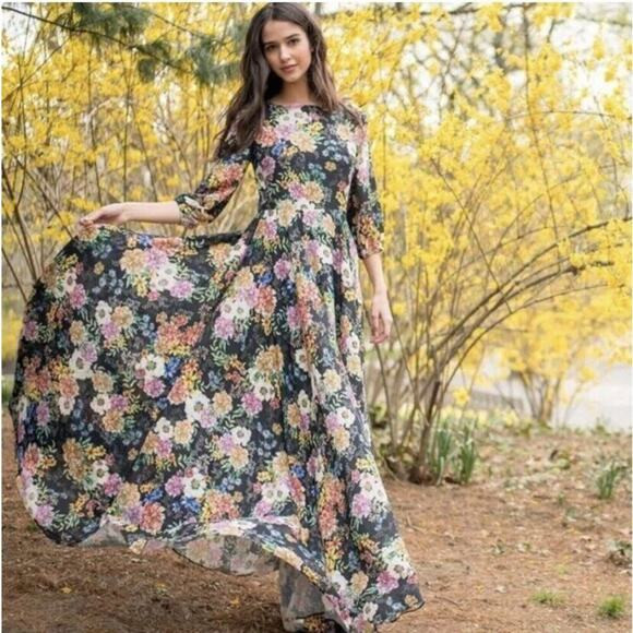 Anthropologie Yumi Kim Womens Woodstock Maxi Dress Wisteria Dark Flowy Floral L | Poshmark