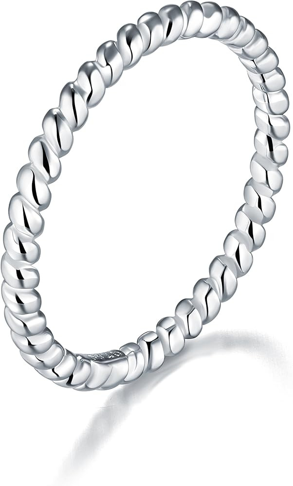 BORUO 925 Sterling Silver Ring, Twisted Eternity Band Stackable Rings 2mm Size 4-12 | Amazon (US)