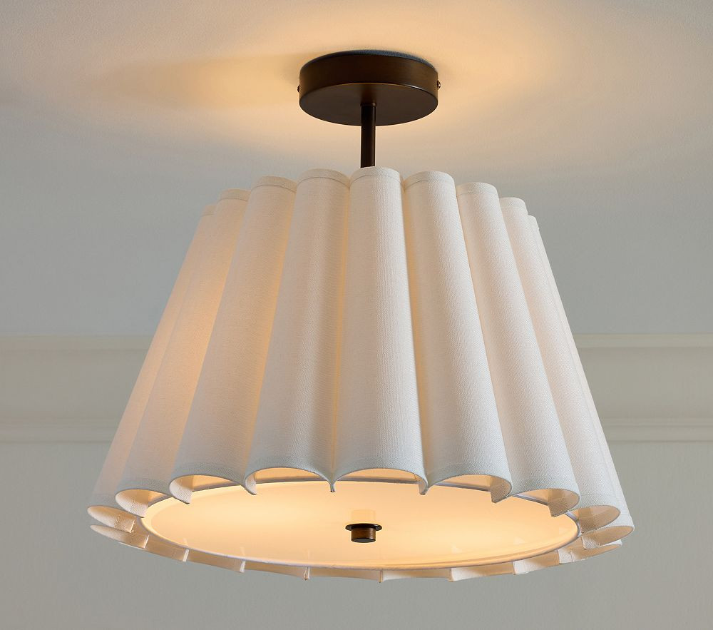 White Linen Fluted Semi Flush Mount (17") | Pottery Barn Kids