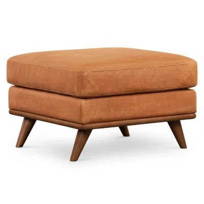 Nolita Full-Grain Italian Leather Ottoman with Solid Wood Base | Wayfair North America