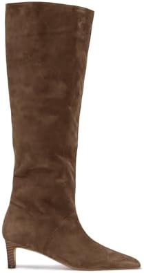 Coutgo Womens Knee High Boots Wide Calf Kitten Heel Pointed Toe Long Boots Pull On Suede Winter D... | Amazon (US)
