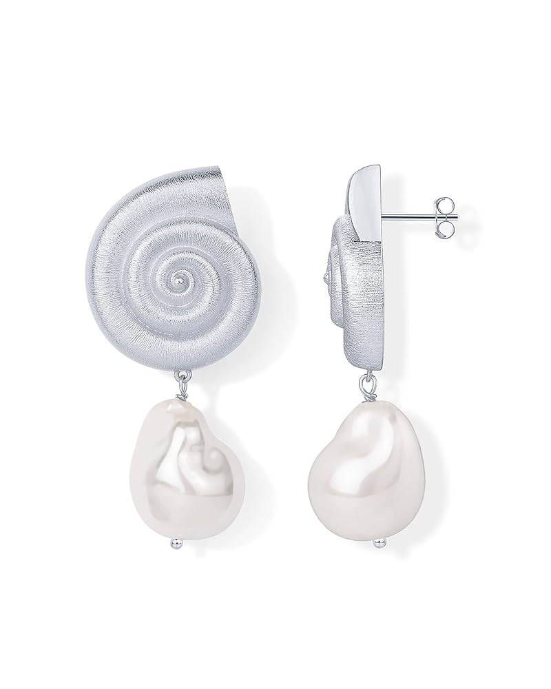 PAVOI 14K Gold Plated Sterling Silver Posts Seashell Statement Earrings for Women | Cubic Zirconi... | Amazon (US)