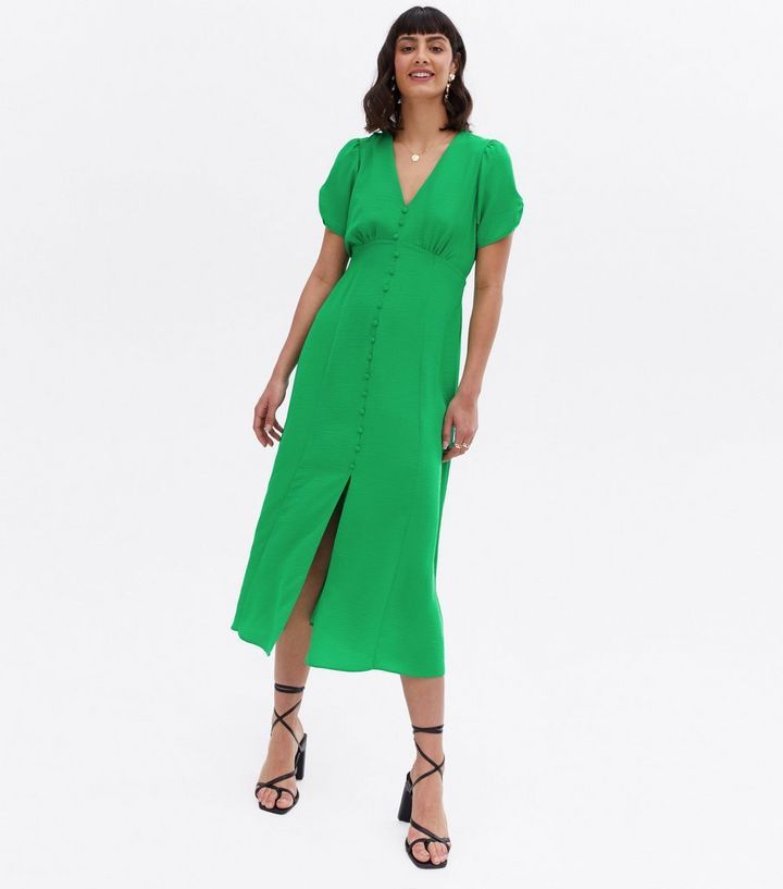 Green Button Front Split Hem Midi Tea Dress
						
						Add to Saved Items
						Remove from Sav... | New Look (UK)