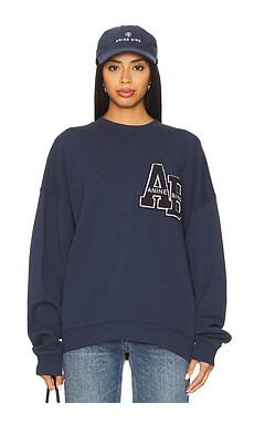 ANINE BING Miles Oversized Letterman Sweatshirt in Washed Navy from Revolve.com | Revolve Clothing (Global)