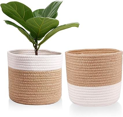 Oradrem 2 Pack Cotton Rope Planter Basket for 8" Flower Pot Small Storage Organizer for Plants,To... | Amazon (US)