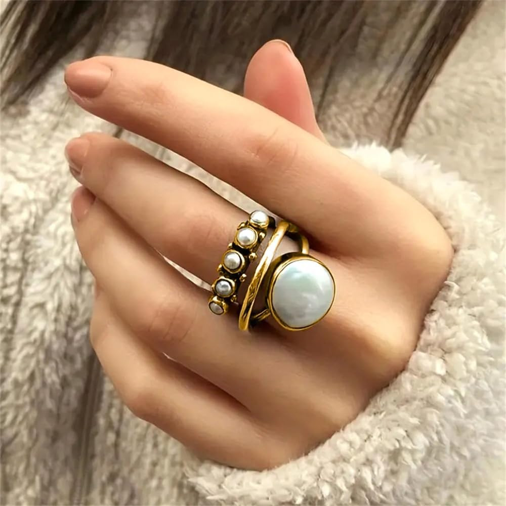 Amazon.com: Delicate Lady Retro Simulated Pearl Rings Golden Color #Q915_10 : Clothing, Shoes & J... | Amazon (US)