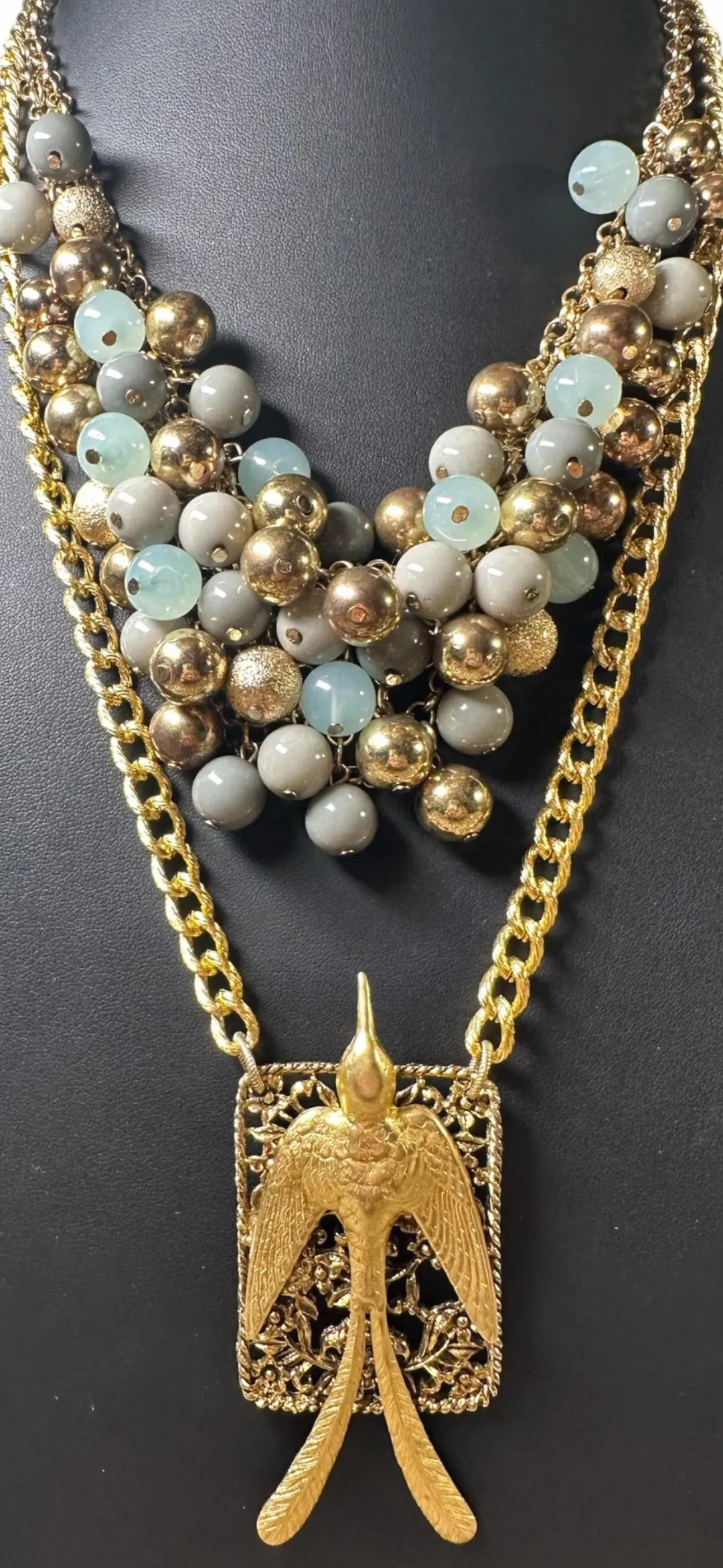 High Society Necklace | 1990s Beaded Waterfall | Celadon & Gold Cluster Collar | Vintage Shoe Cli... | Etsy (US)