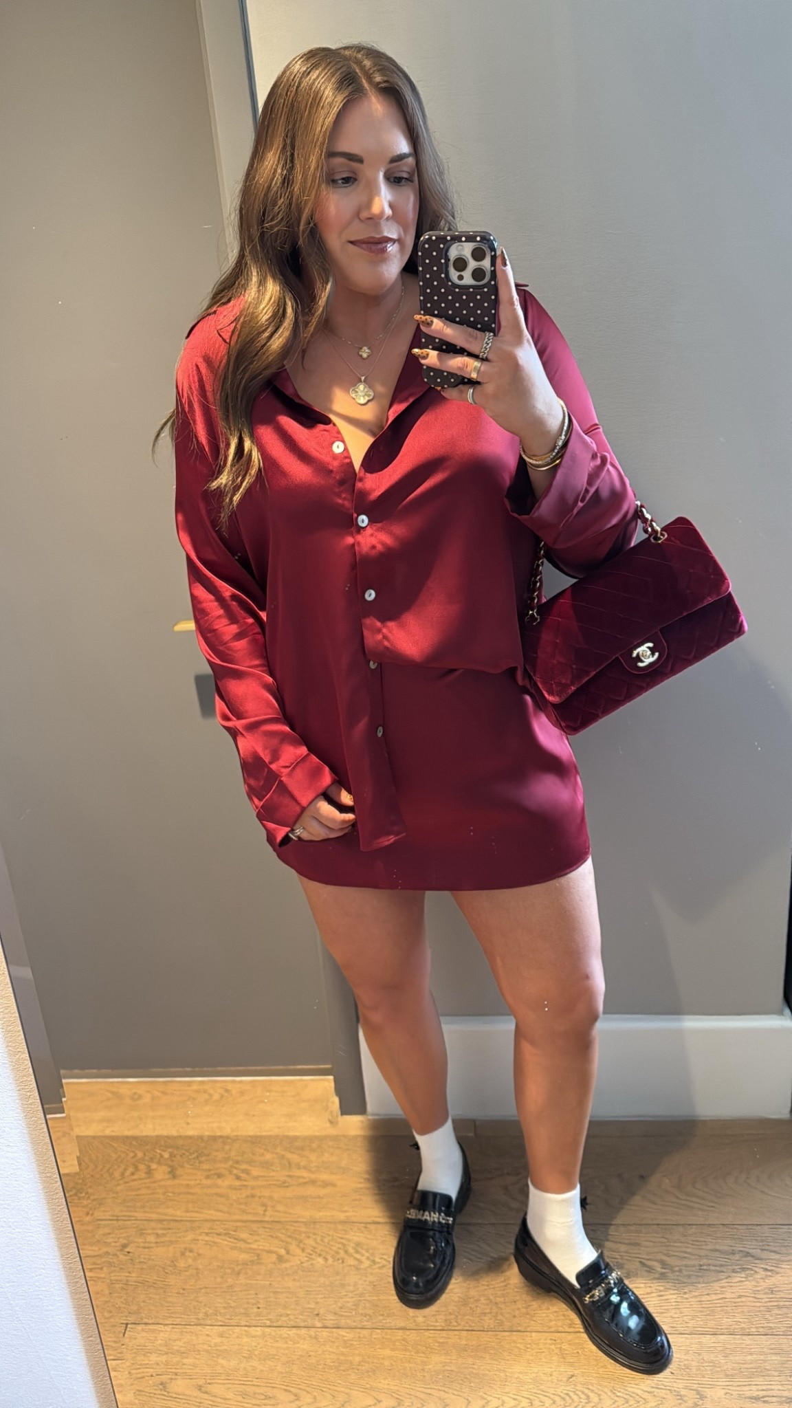 curvy midsize monochromatic burgundy silk look for fall! wearing size large in top and xxl in skort (runs small) 

#LTKMidsize #LTKSeasonal #LTKTravel