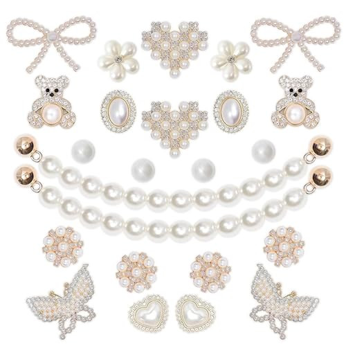 Shudyear Shoe Charms for Clog Shoes Women Bling Pearl Bow Accessories - 24PCS Cute Hole Shoe Decorations Chain Jewelry Set for Girls DIY Gift | Amazon (US)