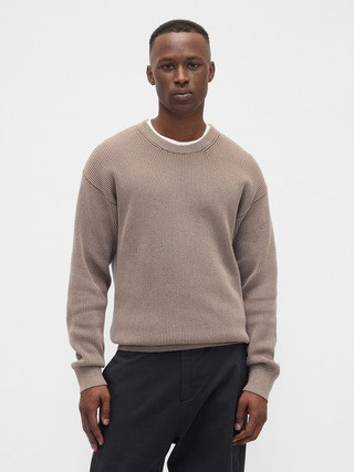 Oversized Fisherman-Stitch Crewneck Sweater | Gap Factory