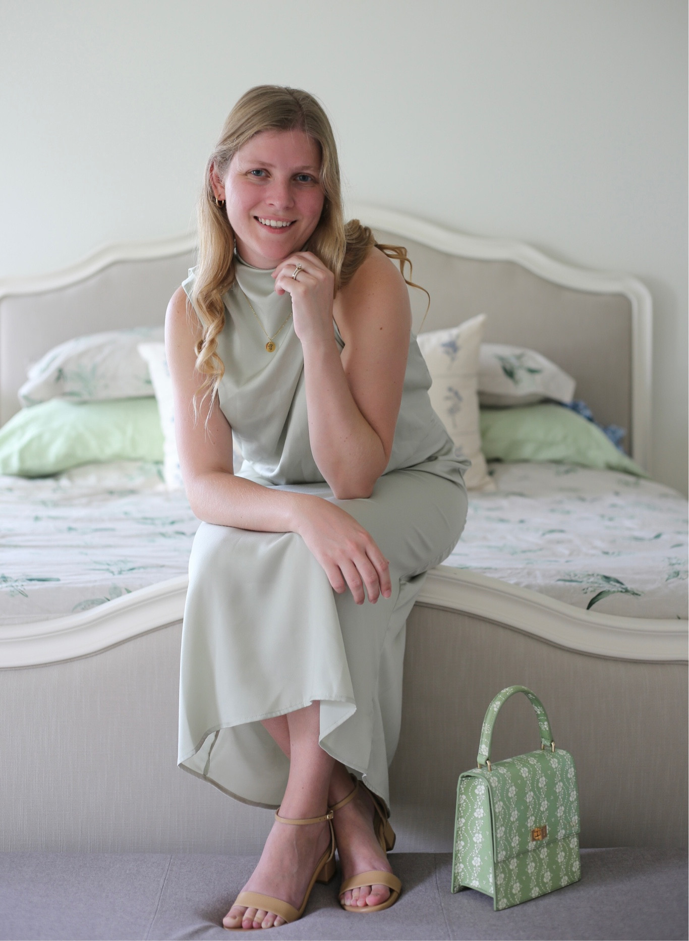 Green asymmetric cocktail dress. Elegant satin dress  