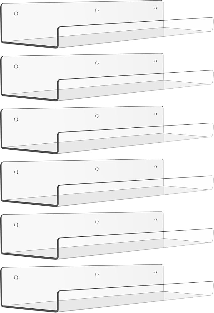 upsimples Clear Acrylic Shelves for Wall Storage, 15" Floating Shelves Wall Mounted, Kids Bookshe... | Amazon (US)