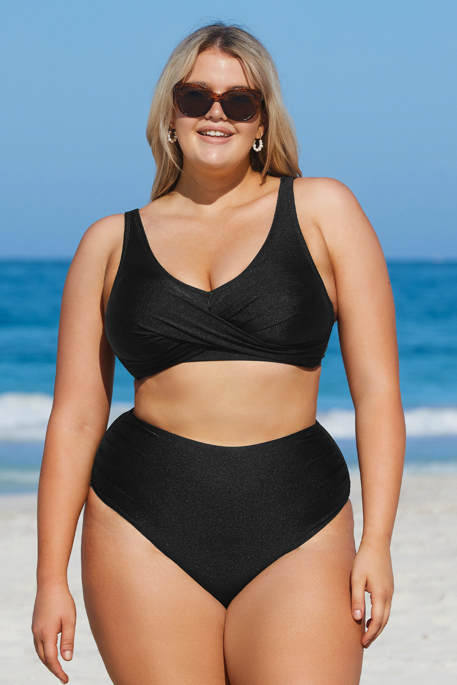 Braelynn Black Wrap Bralette & Shirred High Waist Bikini Set | Cupshe US