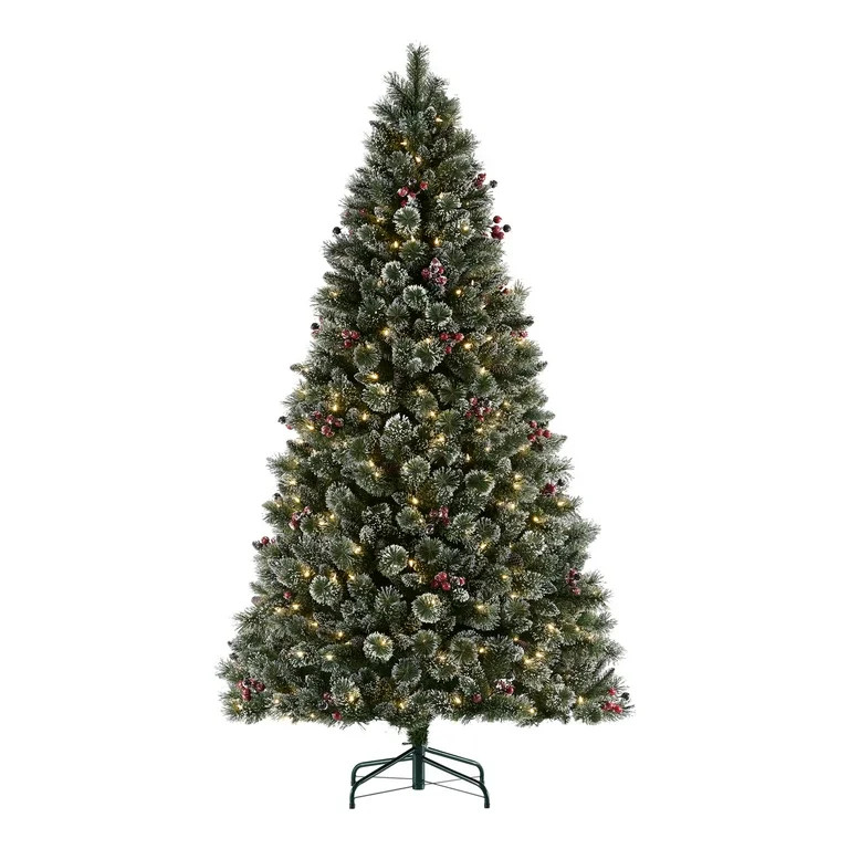 Holiday Time 7.5-Foot Pre-Lit Glittering Frost Pine Tree - Walmart.com | Walmart (US)