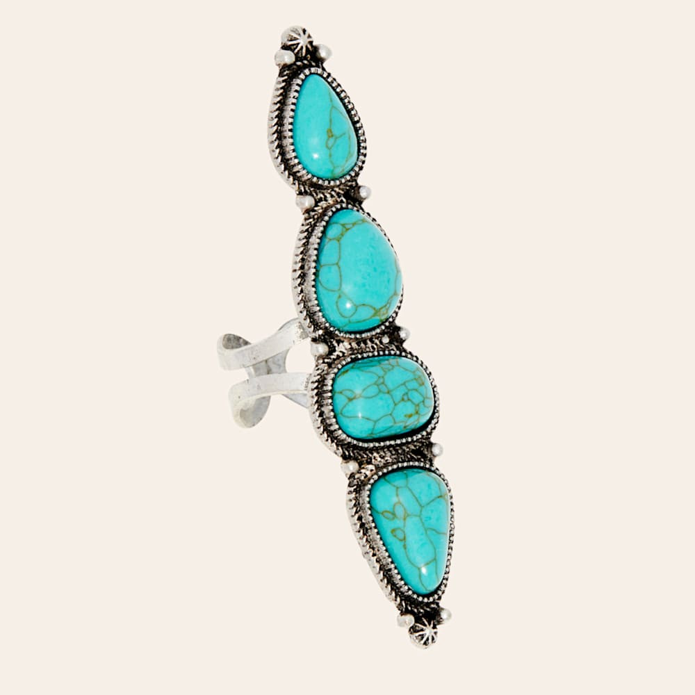 Rockin' C Silver & Turquoise Four Stone Long Ring | Cavender's