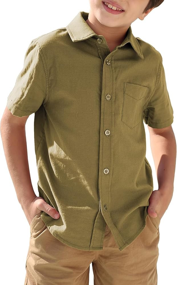 Boys' Long Sleeve Dress Shirts Classic Collared Button-Down Tshirt Solid Cotton Top with Chest Po... | Amazon (US)