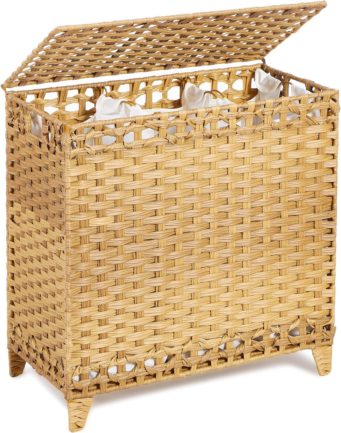 Laundry Hamper with 3 Removable Liner Bags; 132L Handwoven Rattan Laundry Basket with Lid & Heigh... | Amazon (US)
