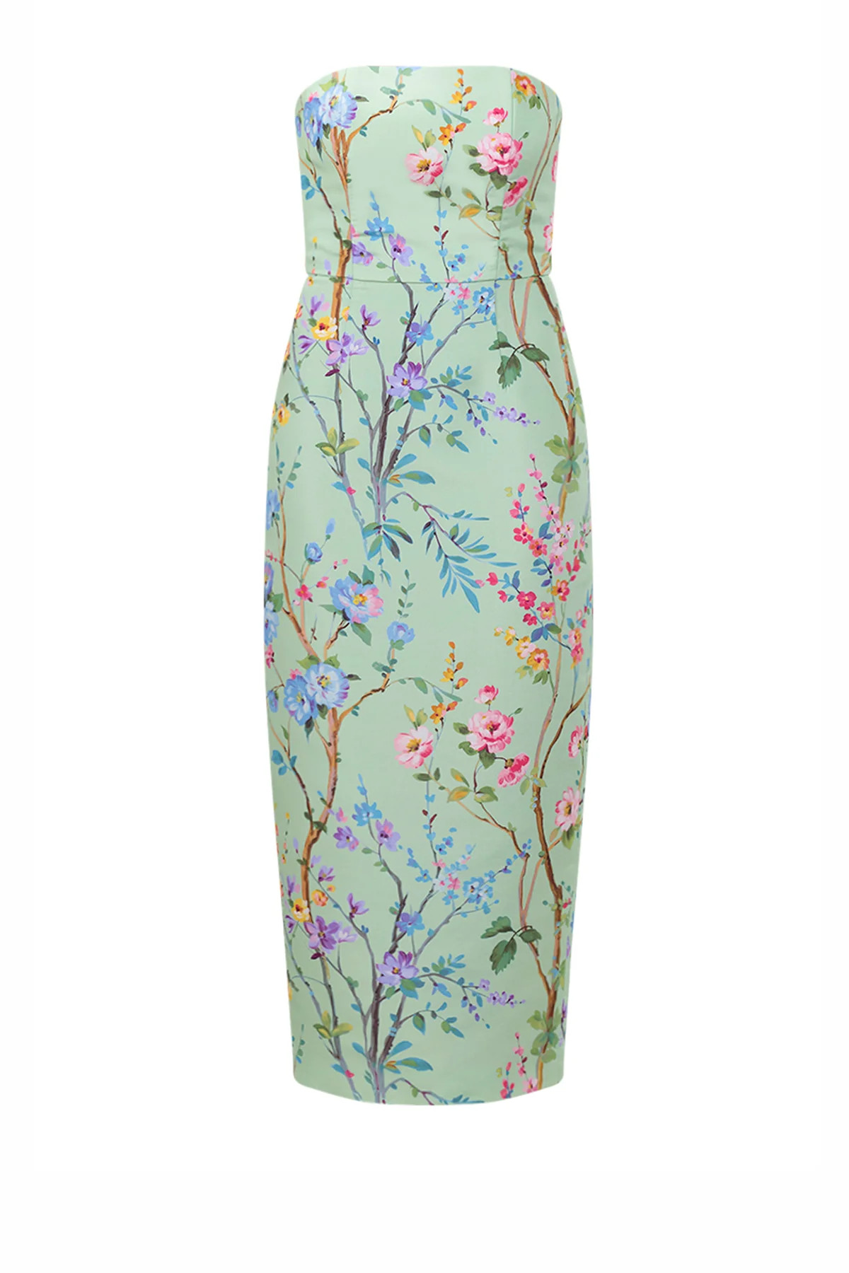 Elizabeth Garden Reverie Silk Faille Midi Dress in Celadon Floral | Over The Moon