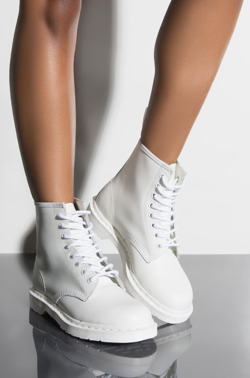 AKIRA Dr. Martens 1460 White Mono Smooth Ankle Boots | AKIRA