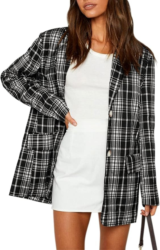 ANRABESS Women Casual Blazers Jacket Long Sleeves Buttons Open Front Lapel Work Office Blazer wit... | Amazon (US)