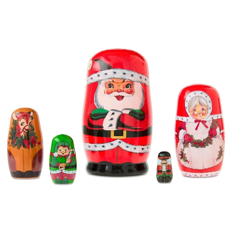 Mr. Christmas 5-Piece Wooden Nesting Christmas Figures Tabletop Décor, Red | Walmart (US)