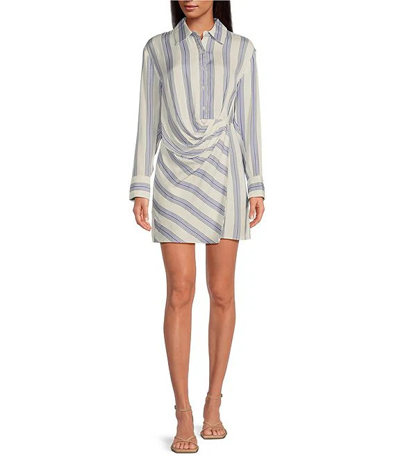 Gianni Bini Diane Striped Button Front Faux Wrap Dress | Dillard's | Dillard's