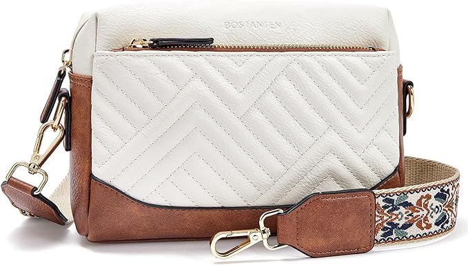 BOSTANTEN Quilted Crossbody Bags for Women Triple Zip Leather Purses Small Crossbody Shoulder Han... | Amazon (US)