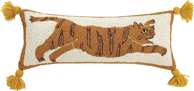 Peking Handicraft 30JBL08C22OB Tiger Pom Pom Hook Pillow, 100% Wool and Cotton | Amazon (US)