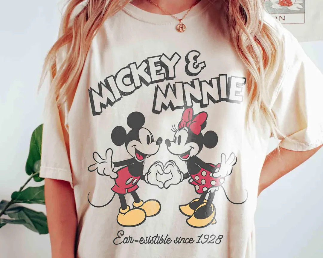 Retro Mickey and Minnie Mouse Ear-esistible Since 1928 Shirt, Couple Mickey Minnie Tee, Valentine... | Etsy (US)