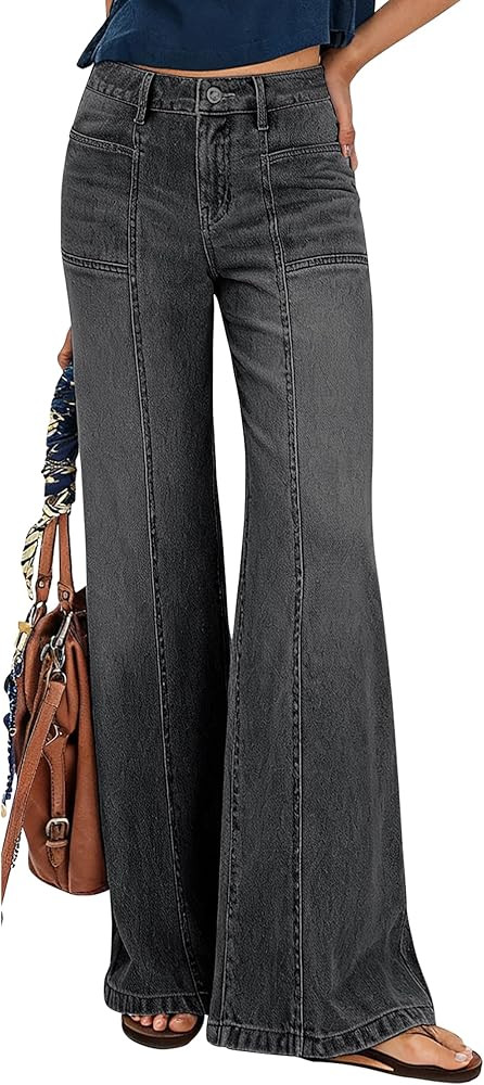 Wide Leg Jeans for Women Trendy High Waisted Flare Jeans Stretchy Baggy Denim Pants with Pockets | Amazon (US)