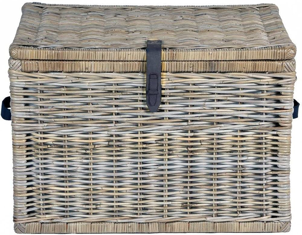 The Basket Lady Deep Wicker Storage Trunk, Large, 24 in L x 17 in W x 17.5 in H, Serene Grey | Amazon (US)