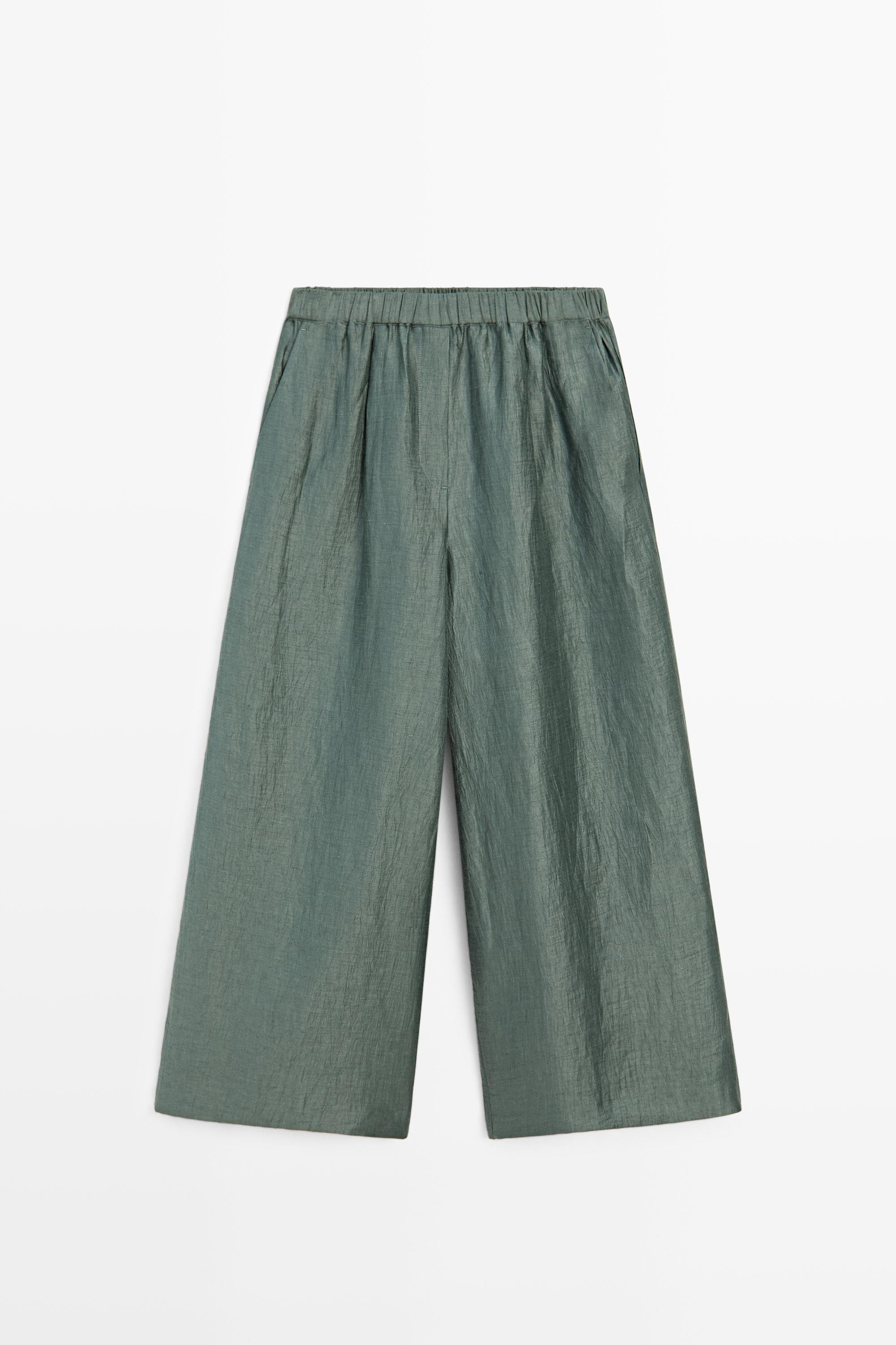 Flowing wide-leg linen blend trousers | Massimo Dutti US