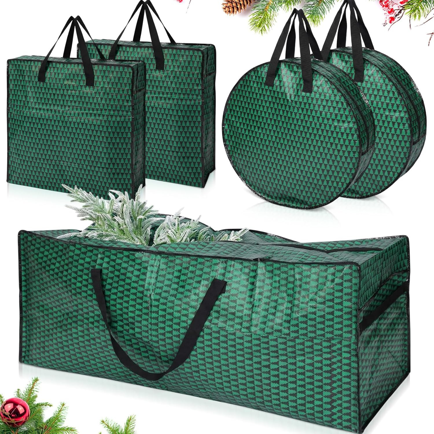 5 Pack Christmas Storage Bags,7.5 ft Green Christmas Tree Large Bag, 24" Wreath Containers and 25... | Amazon (US)