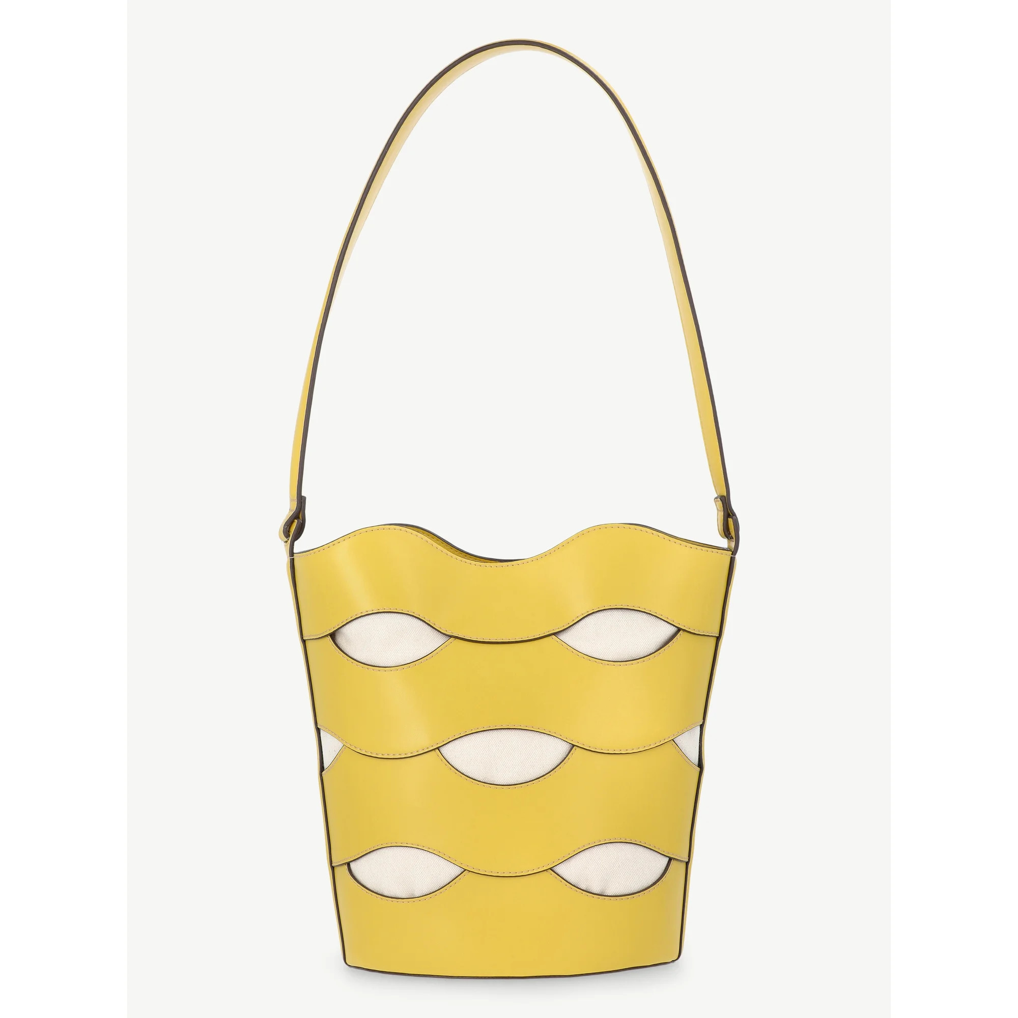 Free Assembly Women's Maria Cut Out Bucket Bag, Musard/Cream | Walmart (US)