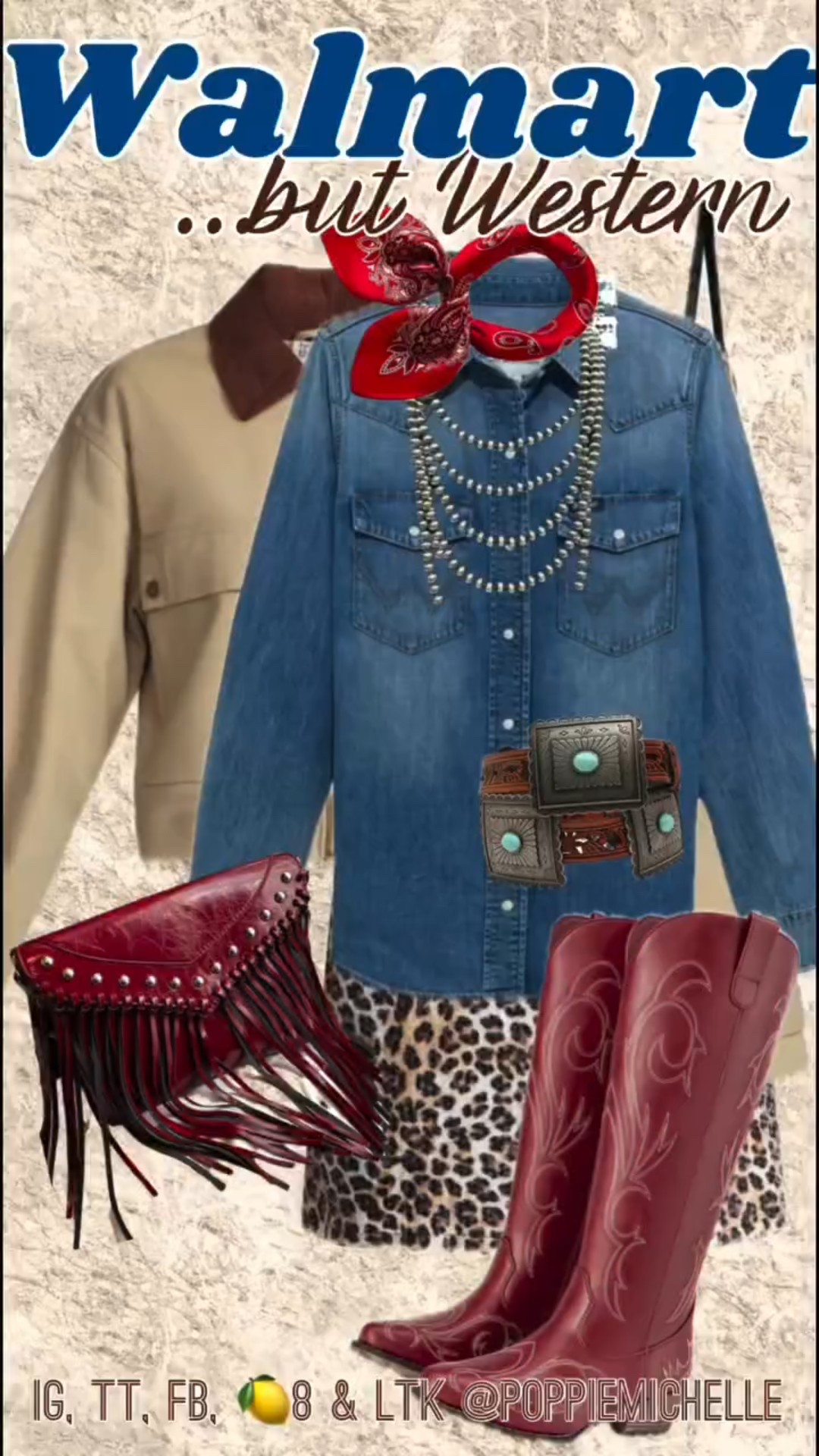 Walmart…but Western. 

Checking in and posting my version of affordable Western Style. 

#walmartpartner #westernstyle #walmartoutfit

Long sleeve button down denim shirt, long sleeve denim, pearl, snap shirt, long sleeve, Wrangler, pearl, snap shirt, crop barn, tote, cropped tan canvas, coat, sequin leopard dress, leopard cramp, mini dress, , print, mini skirt dress sequin mini dress leopard, print sequin mini dress, red, cowboy boots, tall, red cowboy boots Silver western cowgirl belt, ariat  concho belt red fringe , purse, leather purse

#LTKOver40 #LTKSeasonal #LTKFindsUnder50