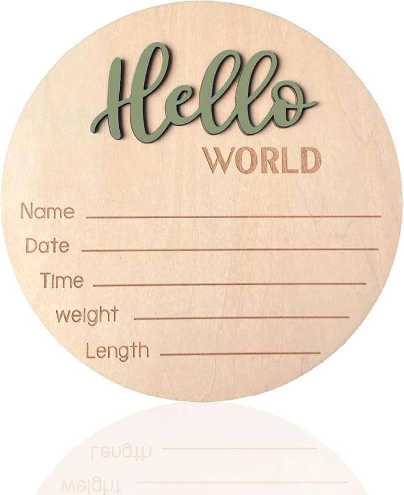 Baby Announcement Sign, ​5.9 Inch Wooden Hello World Newborn Signs, Birth Announcement Sign, Ba... | Amazon (US)