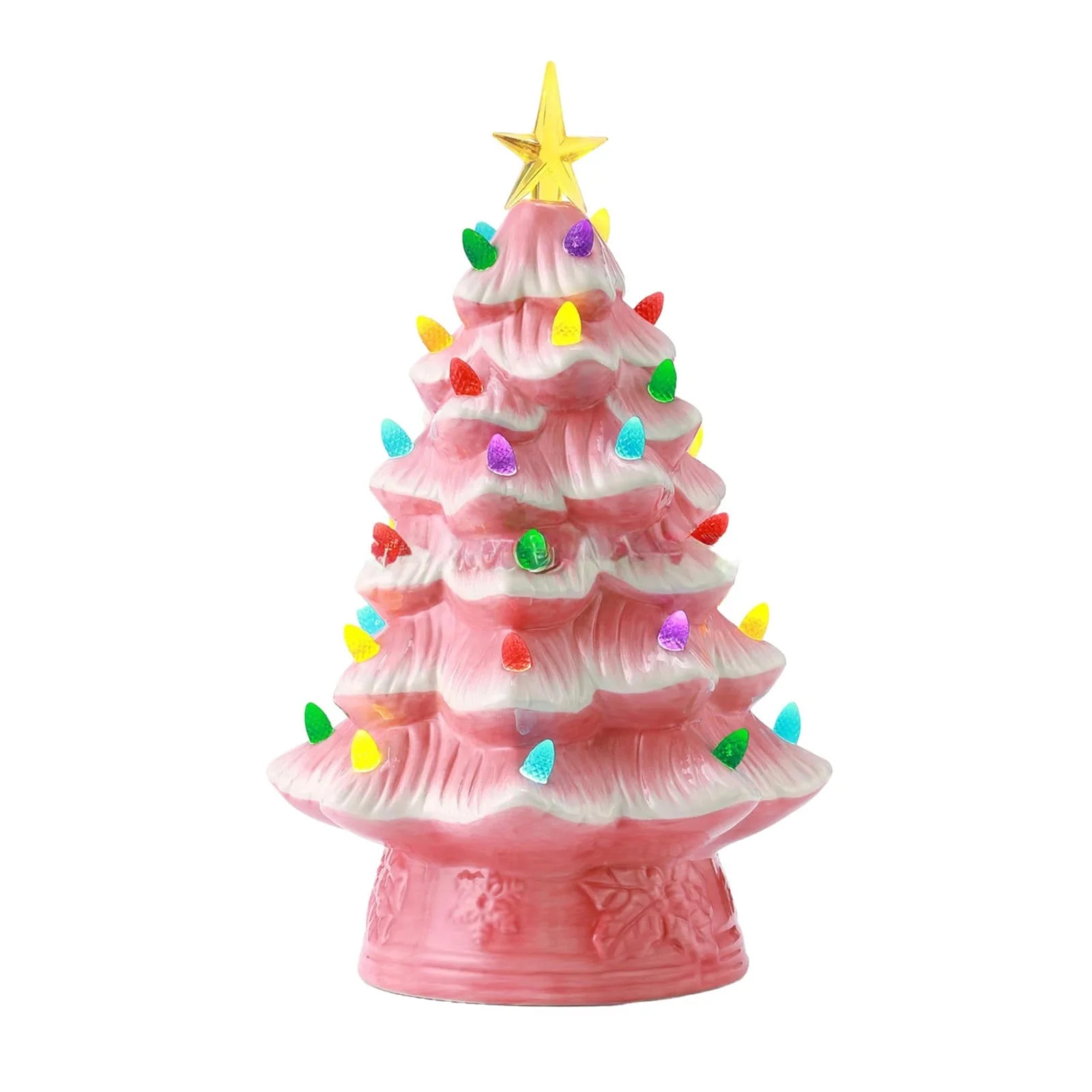 BNNG 5.9" Ceramic Christmas Tree, Table Top Christmas Tree with Flower Leaf, Vintage Pre-lit Xmas... | Walmart (US)