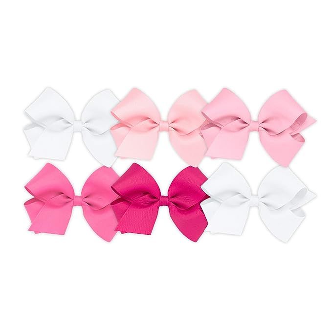 Wee Ones Girls' Medium Bow 6 pc Set Solid Grosgrain Variety Pack on a WeeStay Clip - White, Light... | Amazon (US)