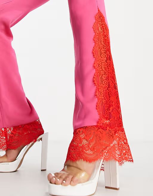 ASYOU contrast lace satin flare pants in pink - part of a set | ASOS | ASOS (Global)