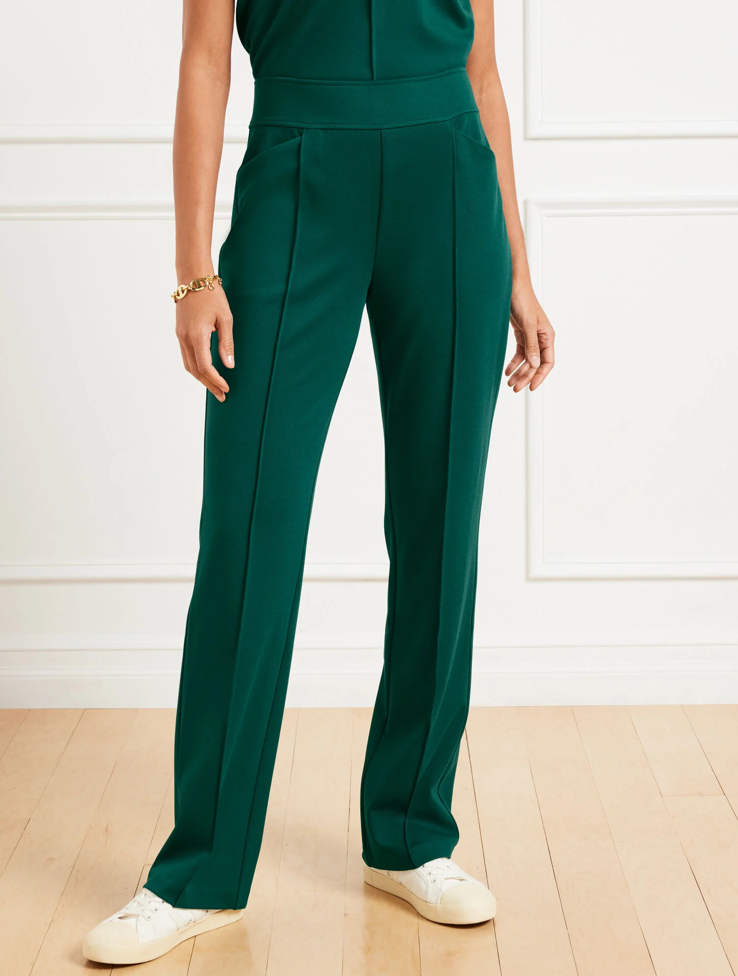 Passport Ponte Pintuck Straight Leg Pants | Talbots