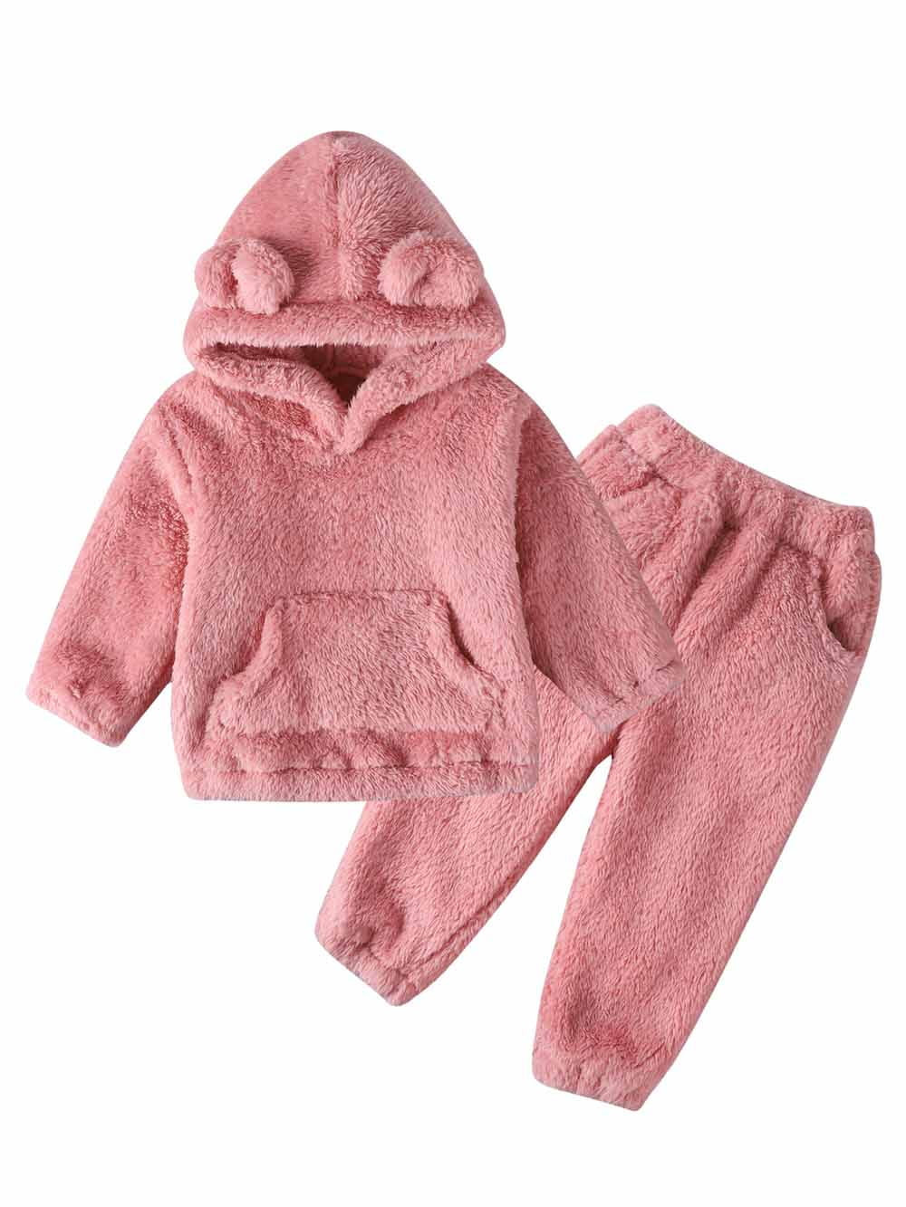 GYRATEDREAM Girl Pants Sets Two Pieces Outfit Kids Bear Ear Fuzzy Fluffy Hoodie Sweatshirt with F... | Walmart (US)